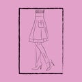 Line art of a beautiful woman`s fashion legs and heels over pink background vector or color illustration