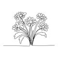 line art, bouquet of flowers daisy spring and summer, drawing with one line. vector illustration white background Royalty Free Stock Photo