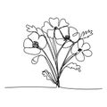 line art, bouquet of flowers poppy spring and summer, single line drawing. vector illustration white background Royalty Free Stock Photo