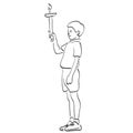 Line art boy holding fire torch illustration vector hand drawn isolated on white background Royalty Free Stock Photo