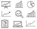 Line art business and finance visualization set featuring various charts, graphs, and analytical icons for data Royalty Free Stock Photo