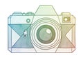 Line art of a camera with a rainbow gradient. The design features basic geometric Royalty Free Stock Photo