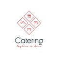 Line art catering logo design vector template. catering logo with cooking/catering equipment, spoon and fork icon, tent icon