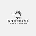 Line art Chain gear in the supermarket trolley. automotive spare part shop logo vector icon illustration