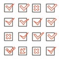 Line art Check Marks Symbols Tick and Cross Icons Set Mobile Apps Template Vector Illustration Royalty Free Stock Photo