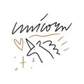 Line art childish doodle cute boho groovy girl unicorn icon vector illustration