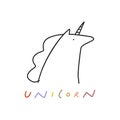 Line art childish doodle cute boho groovy girl unicorn icon vector illustration