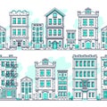 Line art city seamless landscapes. Outline housing, real estate market vector background Royalty Free Stock Photo