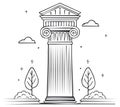 Line art classical architectural column with ionic scrolls and stylized natural elements Royalty Free Stock Photo