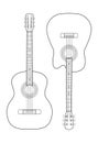 Line art of a classical guitar and an acoustic guitar. Vector illustration. Can be used for tattoos, logos, posters, business