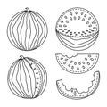 Line art collection of 5 elements Ripe watermelons Royalty Free Stock Photo