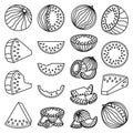 Line art collection of 18 elements Ripe watermelons Royalty Free Stock Photo