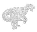 Line art for coloring book page with iguanodon