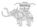 Line art for coloring book with rideable mammoth