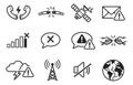 Line art communication error icons set featuring signal loss, broken connections, and warning symbols for digital Royalty Free Stock Photo