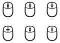 Line art computer mouse icons set featuring various scroll wheel designs for digital interface and technology Royalty Free Stock Photo