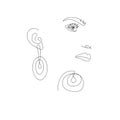 Line art contemporary female portrait, minimalistic fashion woman face with large earrings, continuous line vector illustration