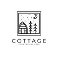 line art cottage house icon logo vector illustration design, cabin emblem logo design Royalty Free Stock Photo