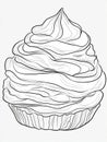 Line art of a cupcake with swirling frosting details. Royalty Free Stock Photo