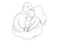 Line art Cute Hugging Family, Mom Dad and Son. Cozy woman with long lush Hair, man and Child Embracing. World Parents Day vector