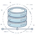 Line art database server stack with network connection representing data storage technology Royalty Free Stock Photo