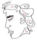 Line art of a decorative woman vector or color illustration