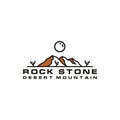 Line art desert rock mountain with cactus logo design
