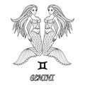 Line art design of Gemini zodiac sign for design element and adult coloring book page.Vector illustration Royalty Free Stock Photo