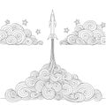 Line art design of a Rocket launching for design element and coloring book page. Vector illustration