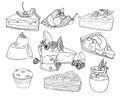 Line art desserts vector. Cake