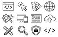 Line art digital icons set featuring web development, design, and internet tools for technology and online services Royalty Free Stock Photo