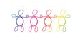 Line art diversity, LGBTQ concept. A group of four different people drawn with one line, rainbow colors on white. Royalty Free Stock Photo