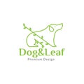 Line art dog with leaf logo design vector graphic symbol icon sign illustration creative idea