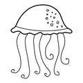 Line Art Doodle Drawing of Adorable Jellyfish. Vector Linear Illustration for Logo design, Card, Poster. See and Marine Animals