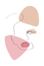 Line Art Doodle Illustration of Woman Face. Continuous Outline Close-up Female Portrait with Abstract Simple Shape.