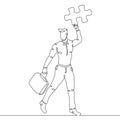 Line art doodle male businessman creative person holding puzzle Royalty Free Stock Photo