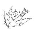 Line art dove. Flying pigeon logo drawing. Black and white vector illustration. Good for greeting card, banner, flyer and poster Royalty Free Stock Photo