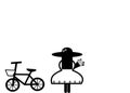 Line art drawing bicycle icon and woman