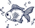 Line art drawing of gold fish