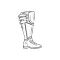 Line art drawing of a leg wearing a protective shin guard and a heavy boot Royalty Free Stock Photo