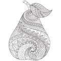 Line art drawing of pear with editable stroke width for printing on stuffs and adult coloring book or coloring page. Vector illust Royalty Free Stock Photo