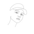 Line art drawing of young hipster girl in baseball cap, portrait of teen vector illustration Royalty Free Stock Photo