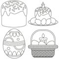 Line art easter candle egg basket cake icon set.