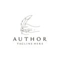 Line art Feather Pen and hand Minimalist Handwriting Logo design vector Royalty Free Stock Photo