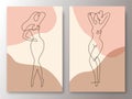 Line art. The female body. Elegant nude figure, art poster. Set of stylish sketches of a naked woman