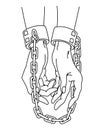 Line art, female hands are chained. Human trafficking concept. Illustration vector. Royalty Free Stock Photo