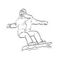 Line Art Female Playing Snowboard Illustration Vector Hand Drawn Isolated On White Background