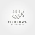 Line art fish bowl icon logo vector design, restaurant logo symbol minimal illustration design