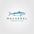 Line art fish mackerel logo hipster vintage label emblem vector seafood illustration Royalty Free Stock Photo