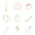 Line art flat graphical style fancy quality set of fruit and vegetable hipster icon set. Line art collection Royalty Free Stock Photo